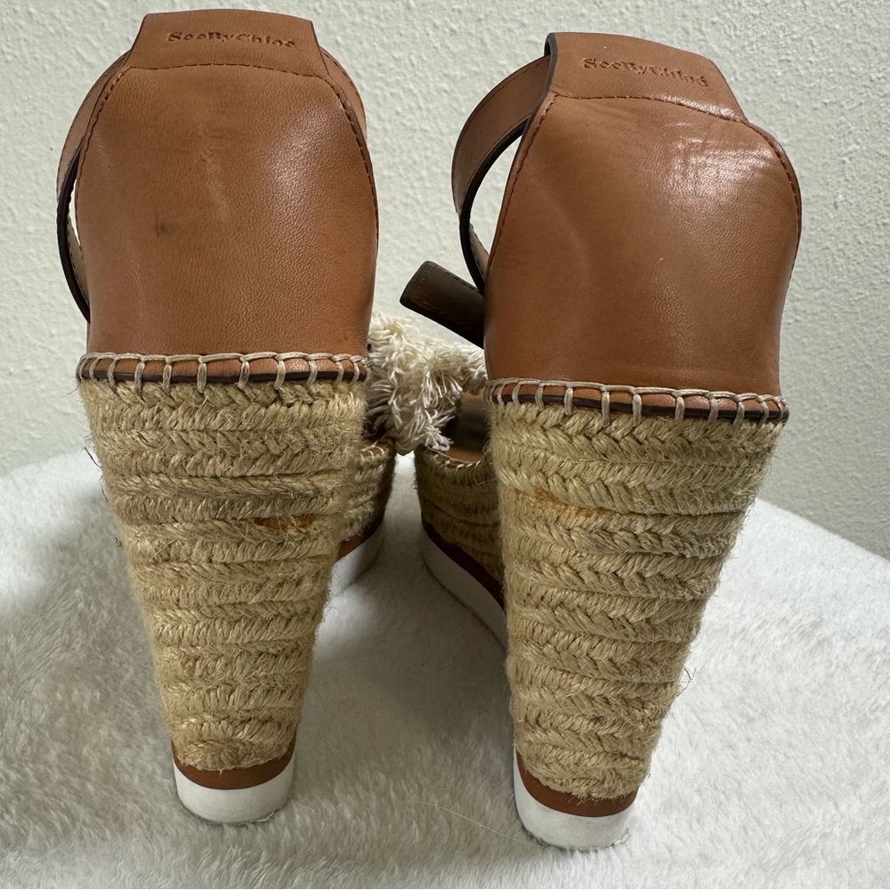 See By Chloe Glyn Fringe Wedge Sandals in Cream Platform - Picture 12 of 13